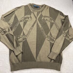Carmel vintage Golf Club Knit Sweater men’s size Large Olive green AOP USA MADE